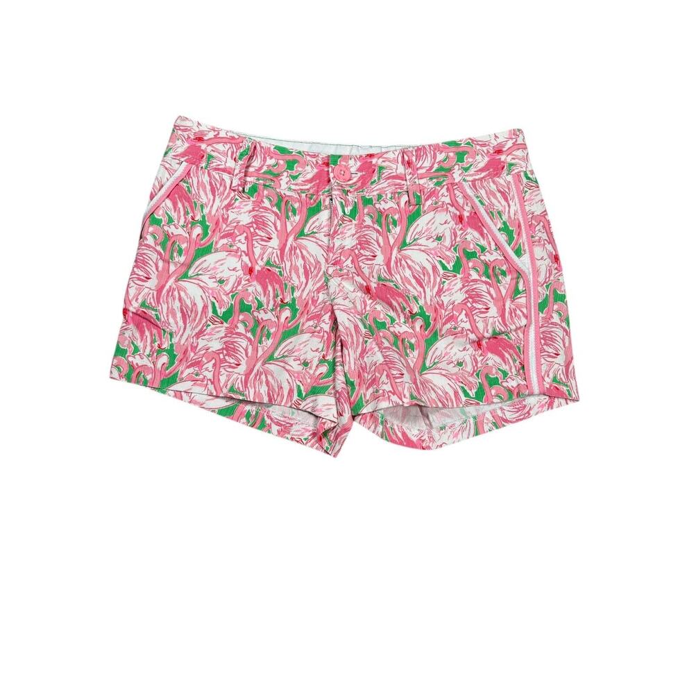 Lilly Pulitzer Callahan Shorts Sz 4 Coastal Novelty Flamingos 5" Low Rise Preppy